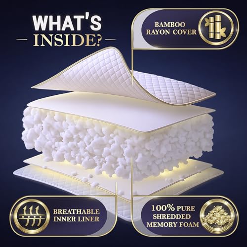 Royal Therapy King Shredded Memory Foam Bed Pillow – Adjustable Memory Foam Pillow for Sleeping, Firm Pillow for Neck & Shoulder Support, Breathable for Back, Stomach, Side Sleepers - Image 3