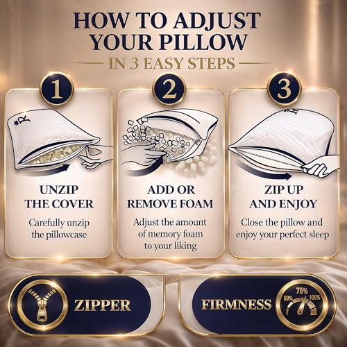 Royal Therapy King Shredded Memory Foam Bed Pillow – Adjustable Memory Foam Pillow for Sleeping, Firm Pillow for Neck & Shoulder Support, Breathable for Back, Stomach, Side Sleepers - Image 4