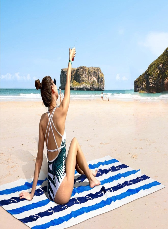 cabanana Large Beach Towel Oversized - Cotton Velour 35 x 70 Inch Anchor Striped Terry Pool Towel, Cabana Soft Swimming Towel for Adults Women Men (Navy Blue) - Image 5
