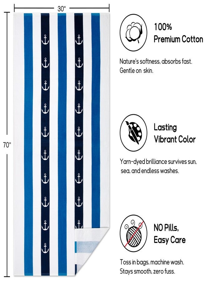 cabanana Large Beach Towel Oversized - Cotton Velour 35 x 70 Inch Anchor Striped Terry Pool Towel, Cabana Soft Swimming Towel for Adults Women Men (Navy Blue) - Image 3