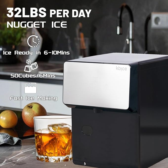 Countertop Nugget Ice Maker with Chewable Soft Ice, 35lbs/24Hrs | High Capacity,Self-Cleaning&Automatic Dispensing,Quiet 45dB Operation for Home/Office/Bar (BPA-Free, LED Touch Panel) - Image 3
