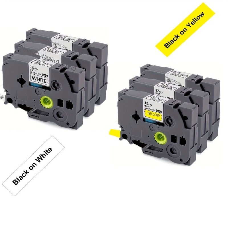 Brother Label Tape Refills 3 Pack Black White And 3 Pack Yellow 6 Total - Image 1