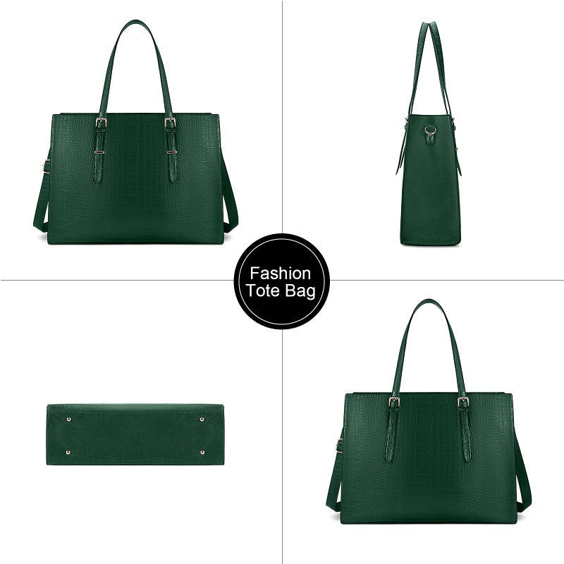 Lubardy Laptop Bag for Women 15.6 Inch Laptop Tote Bag Leather Classy Computer Briefcase for Work Waterproof Handbag Professional Shoulder Bag Women Business Office Bag Large Capacity Green  - Image 5
