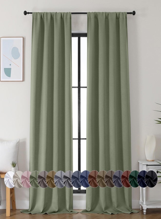 Simplebrand Ava Sage Green Blackout Curtains for Bedroom 96 Inches Long 2 Panels, Solid Thermal Insulated, Energy Saving Living Room Window Treatment Curtains Blackout Drapes, W40 x L96 Inch, Sage - Image 1