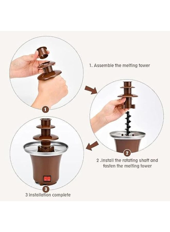 Brown Mini Chocolate Fountain Machine 3 Layer 1 Button Heating Easy Operate For Wedding Party - Image 4