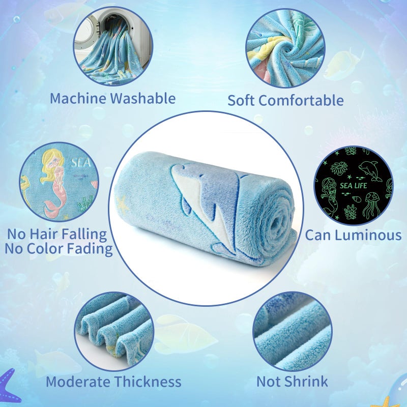 Lifeyj Glow in the Dark Blanket Mermaid Whale Gifts for Girls Soft Marine Life Blanket 3 4 5 6 7 8 9 9 10 aleens gifts toddler Girls Toys Age 6-8 Gifts for Girls Birthday - Image 4