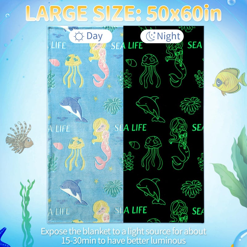 Lifeyj Glow in the Dark Blanket Mermaid Whale Gifts for Girls Soft Marine Life Blanket 3 4 5 6 7 8 9 9 10 aleens gifts toddler Girls Toys Age 6-8 Gifts for Girls Birthday - Image 2