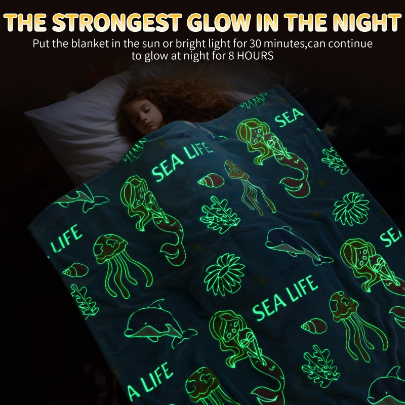 Lifeyj Glow in the Dark Blanket Mermaid Whale Gifts for Girls Soft Marine Life Blanket 3 4 5 6 7 8 9 9 10 aleens gifts toddler Girls Toys Age 6-8 Gifts for Girls Birthday - Image 5