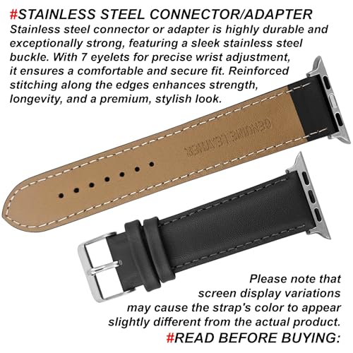 DBLACK ‘’NAGATA2’’ Compatible with Apple Watch Strap 42mm 44mm 45mm 46mm 49mm, Leather Watch Strap, Full Padded with Strong stitching, Matte Finish Watch Belt for iWatch Series 10 9 8 7 6 5 4 3 2 1 SE/SE2 and Ultra 2/Ultra (Watch is Not Included) (Black, 42mm 44mm 45mm 49mm / Silver) - Image 5