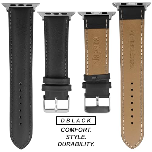 DBLACK ‘’NAGATA2’’ Compatible with Apple Watch Strap 42mm 44mm 45mm 46mm 49mm, Leather Watch Strap, Full Padded with Strong stitching, Matte Finish Watch Belt for iWatch Series 10 9 8 7 6 5 4 3 2 1 SE/SE2 and Ultra 2/Ultra (Watch is Not Included) (Black, 42mm 44mm 45mm 49mm / Silver) - Image 3
