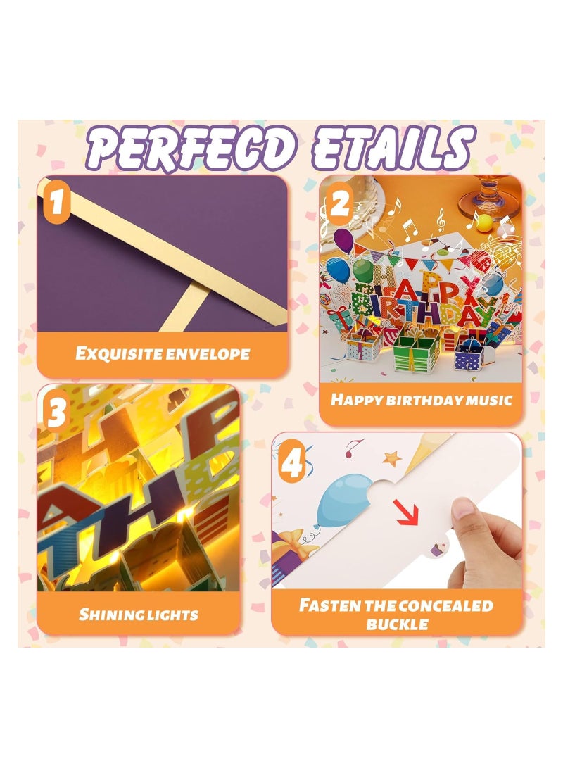 3D Musical Birthday Cards with LED Light, Fun Pop-Up Greeting Cards for Kids and Adults, Unique Birthday Gifts with Music for Celebrations and Parties - Image 4