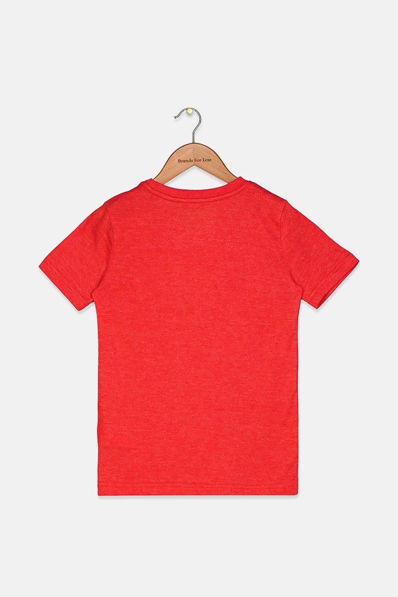 PUMA تي شيرت للأطفال الأولاد بأكمام قصيرة وياقة دائرية بطباعة شعار العلامة التجارية، أحمر - Image 2