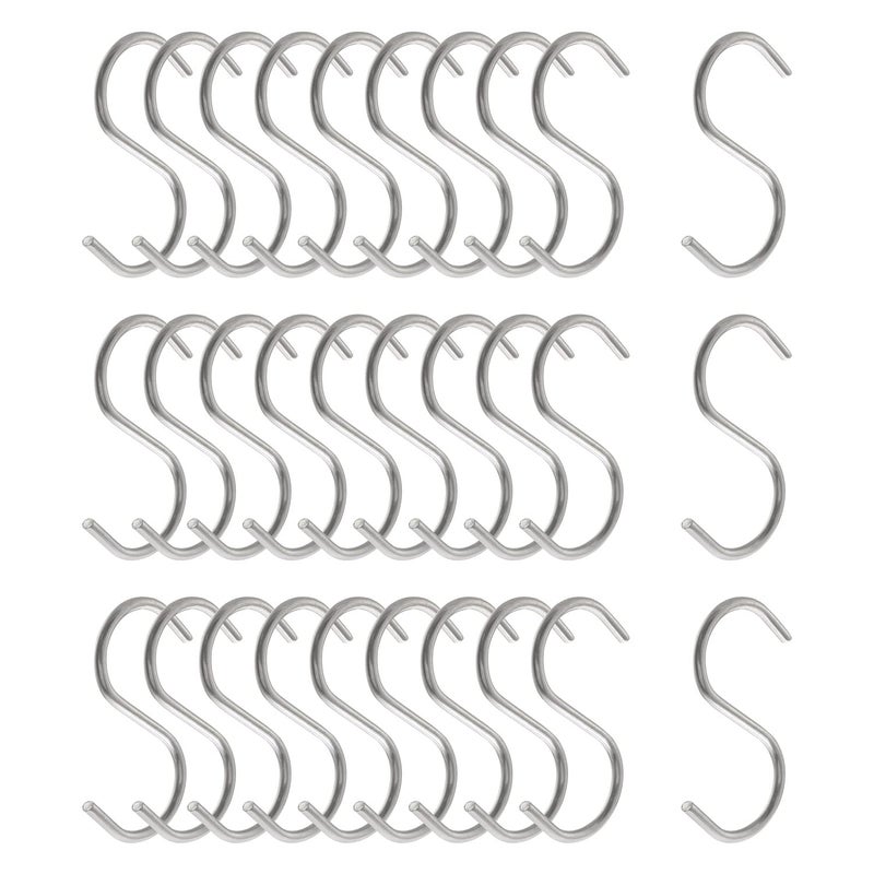 WHYHKJ 30pcs 2 Inch Silver S Shape Hooks HeavyDuty Hanging Hooks Pot Pan Hanger Clothes Storage Rack Tool Kitchen Tools