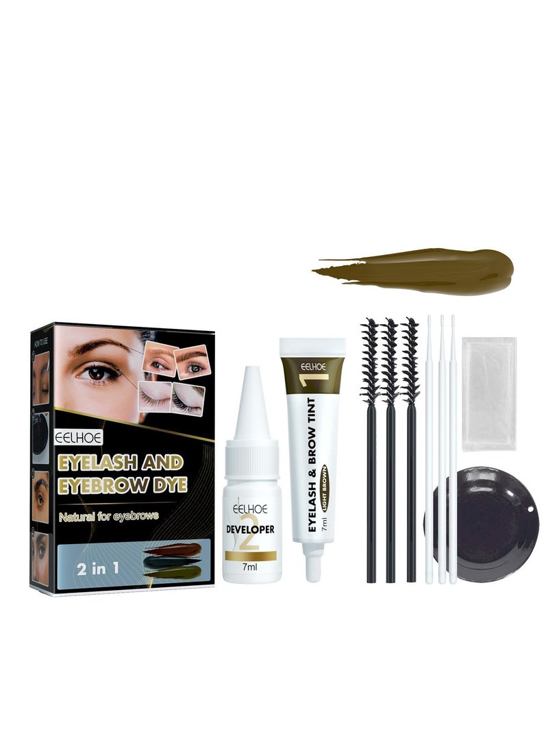 EELHOE Eyebrow and Eyelash Tinting Kit Long-Lasting Color Smudge-Proof and Water-Resistant Easy-to-Apply, 2 in 1 Eyelash and Eyebrow Dyeing Set Anti-Sweat and No Smudge Safe and Gentle (light brown) - Image 1
