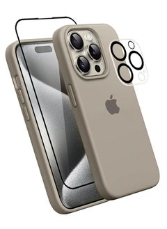 CATANES 3 Pack For iPhone 15 Pro Max Case, Screen Protector and Camera Lens Protector Silicone Case Full Body Protective Cover Shockproof Slim Phone Case Anti-Scratch Soft Microfiber Lining Titanium  - Image 2