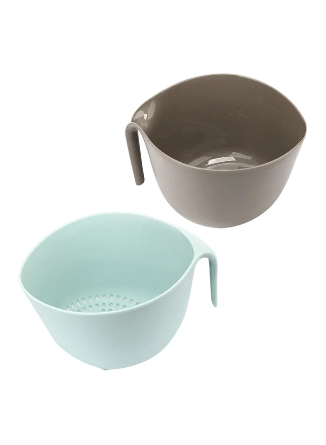 PARFAIT Durable High Quality Mixing Bowl with Colander Set Taupe and Blue 16.5 x 23.3 x 28.6 cm HB6220KT