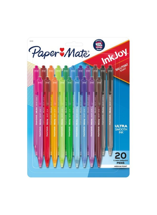 Paper Mate InkJoy 100RT Retractable Ballpoint Pens, Stocking Stuffers, Medium Point (1.0mm), Assorted, 20 Count - Image 1