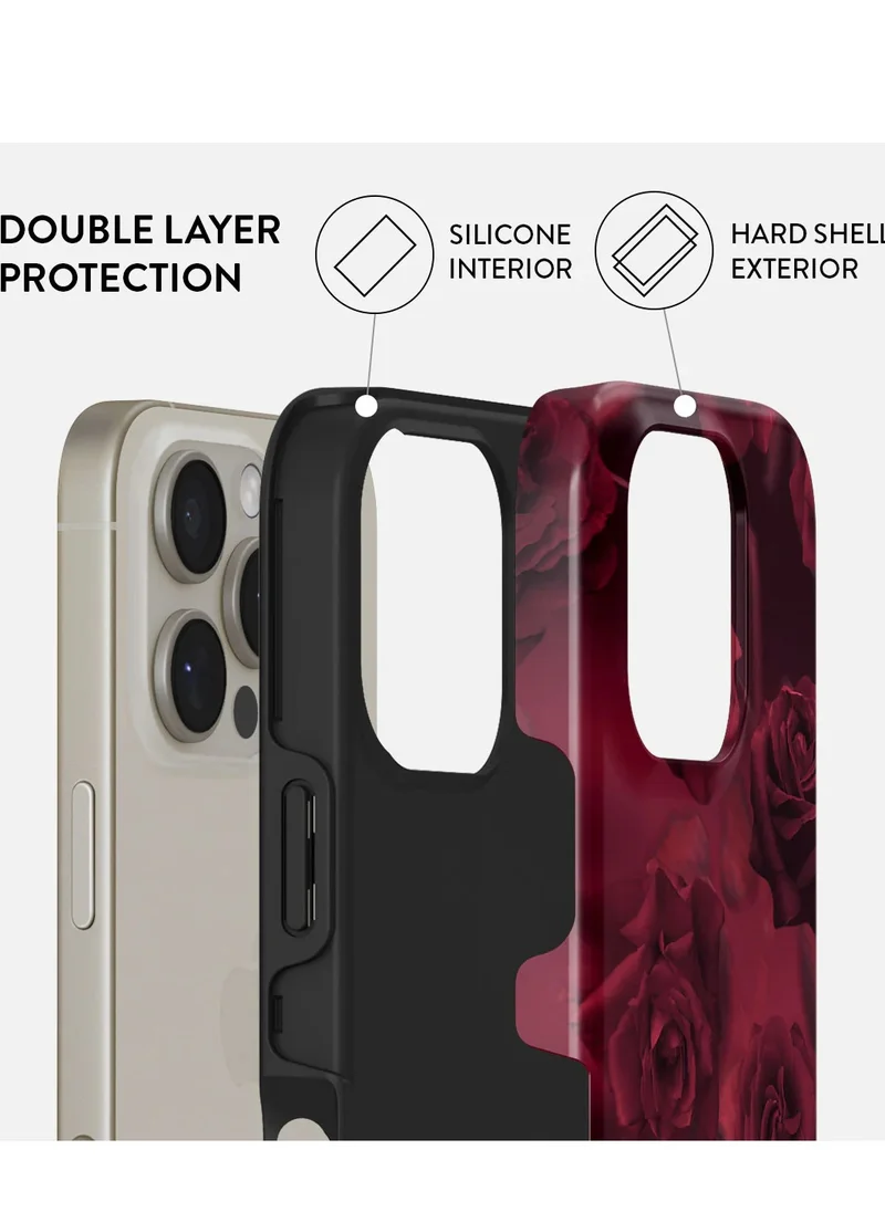 BURGA Luxury Styled Rose iPhone 16  Pro Case Compatible with Double Layer Silicone Protective Case Femme Fatale