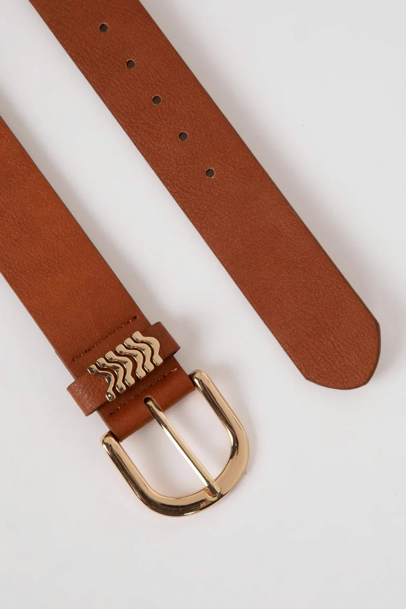 ديفاكتو Woman Faux Leather Gold Buckle Classic Denim Belt