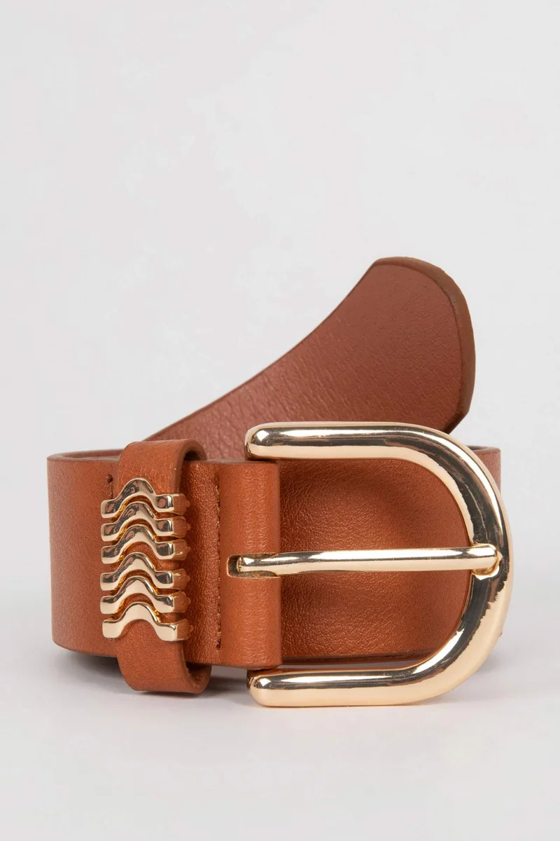 ديفاكتو Woman Faux Leather Gold Buckle Classic Denim Belt