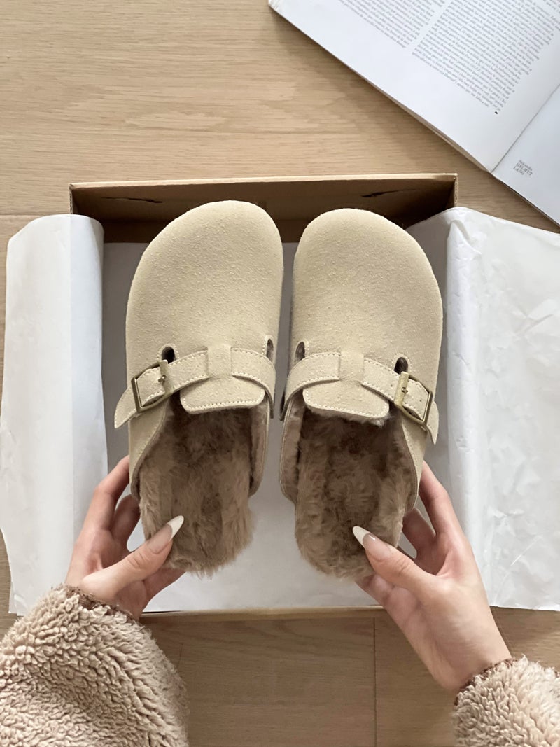 French Vintage Birkenthal Shoes Children Suede Fleece-Lined Plus Size Toe Slippers Thick Sole Mao Mao Shoes Birkenthal - Image 1