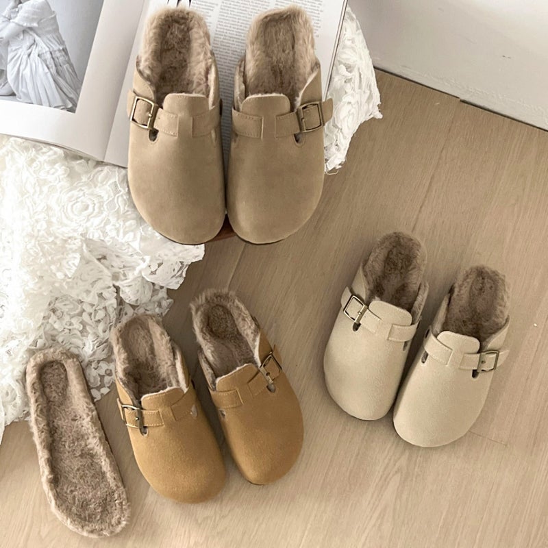 French Vintage Birkenthal Shoes Children Suede Fleece-Lined Plus Size Toe Slippers Thick Sole Mao Mao Shoes Birkenthal - Image 2