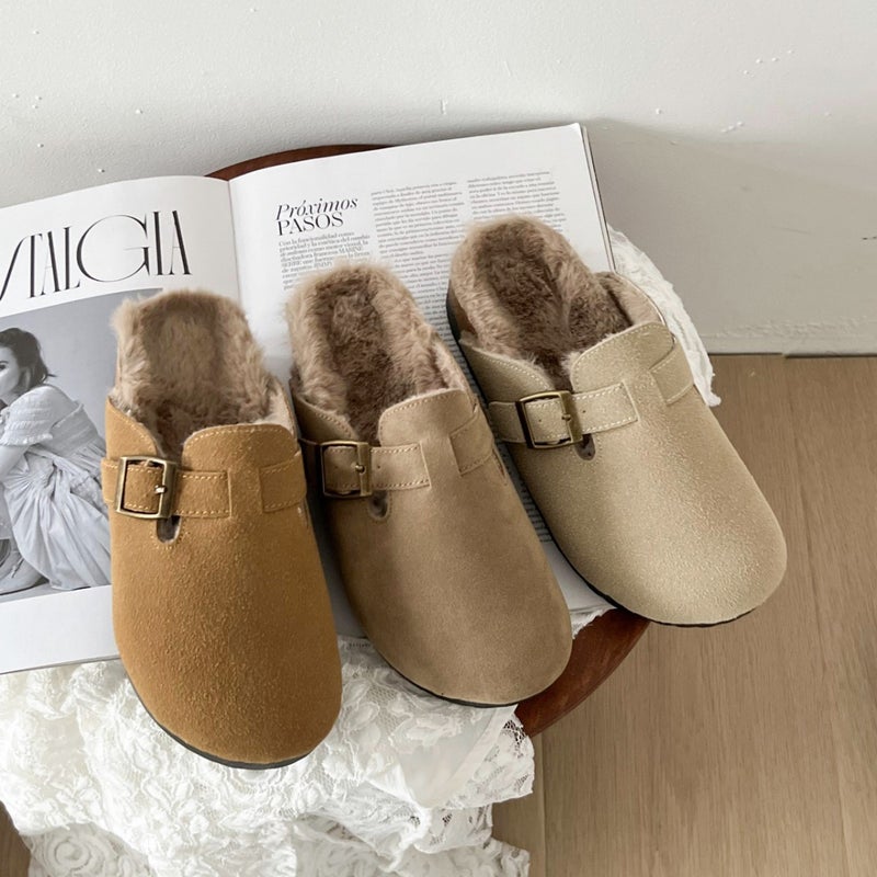 French Vintage Birkenthal Shoes Children Suede Fleece-Lined Plus Size Toe Slippers Thick Sole Mao Mao Shoes Birkenthal - Image 3