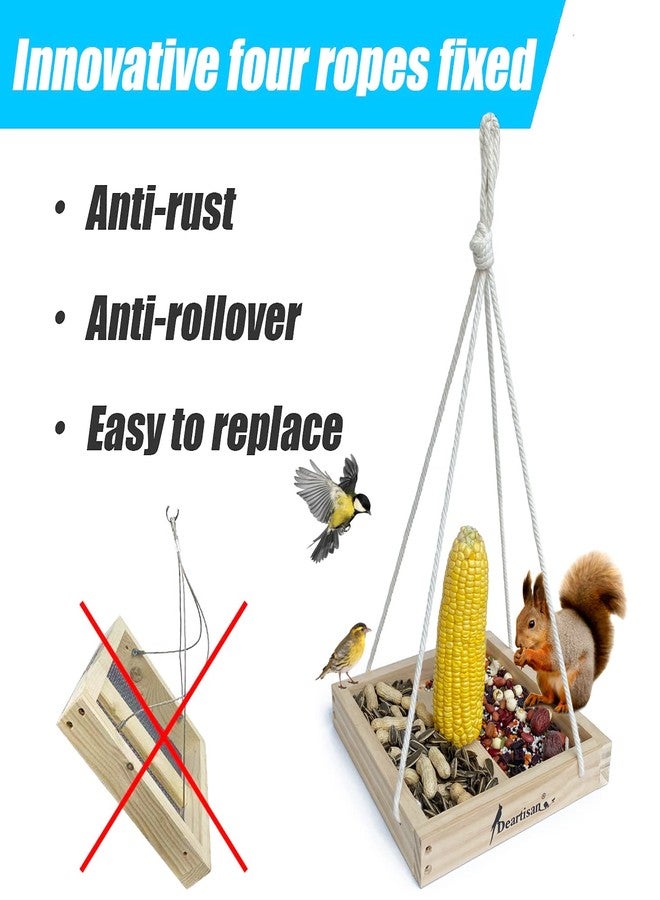 Deartisan Platform Squirrel & Bird Feeders, Quality Cedar Made Wood Tray Garden Hanging Animal for Yard Outside Decoration Attrcting for Wild Birds (Finnish Pine) - Image 2