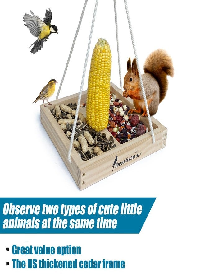 Deartisan Platform Squirrel & Bird Feeders, Quality Cedar Made Wood Tray Garden Hanging Animal for Yard Outside Decoration Attrcting for Wild Birds (Finnish Pine) - Image 5