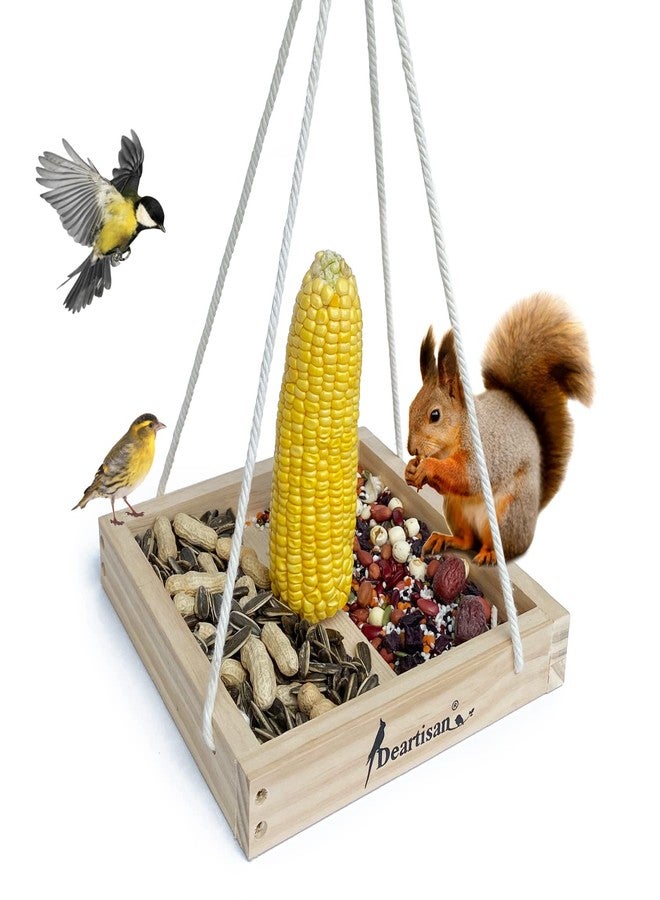 Deartisan Platform Squirrel & Bird Feeders, Quality Cedar Made Wood Tray Garden Hanging Animal for Yard Outside Decoration Attrcting for Wild Birds (Finnish Pine) - Image 1