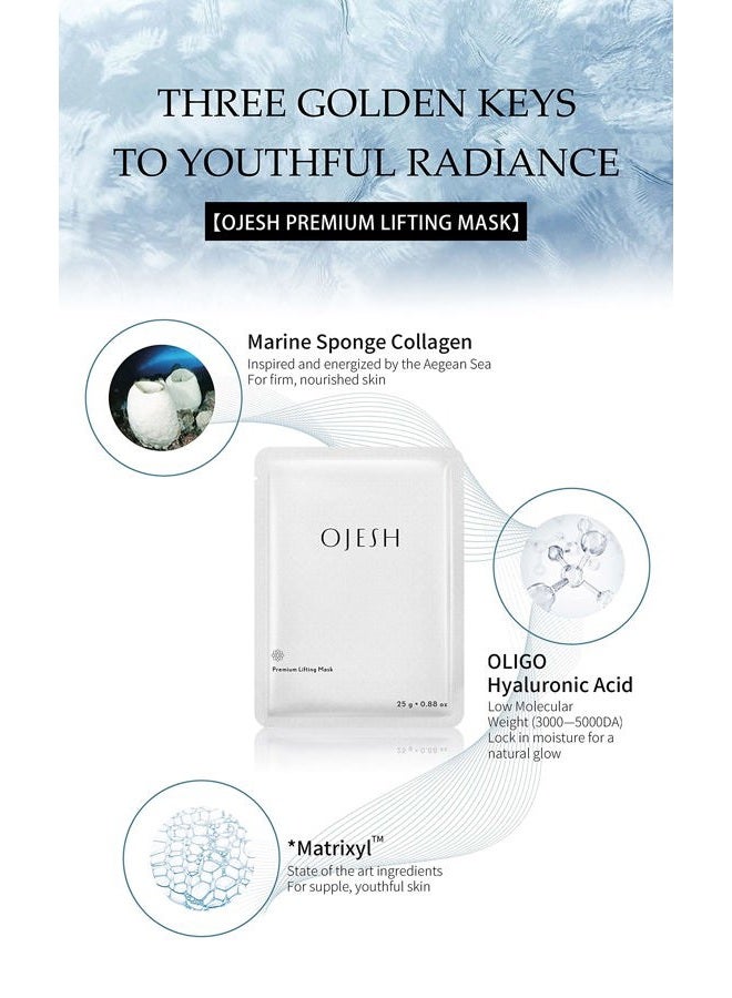 Ojesh Premium Lifting Mask - Face Masks Skincare，Hydrating Masks，Moisturizing，Brightening and Soothing，Anti-aging，Collagen Essential Lifting & Firming Face for Women Men All Skin Type (1 Box) - Image 3