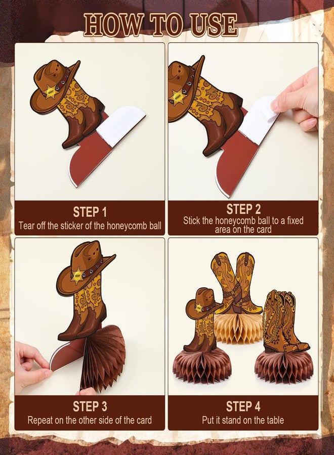 Containlol 9 Pcs Western Cowboy Honeycomb Centerpieces Western Party Decorations 3D Paper Cowboy Boot Table Centerpieces Toppers for Wild West Rodeo Themed Birthday Party Supplies Decor - Image 4