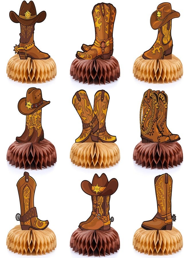 Containlol 9 Pcs Western Cowboy Honeycomb Centerpieces Western Party Decorations 3D Paper Cowboy Boot Table Centerpieces Toppers for Wild West Rodeo Themed Birthday Party Supplies Decor - Image 1