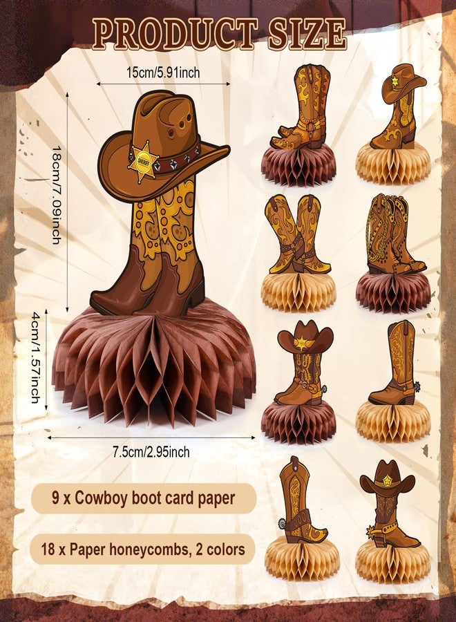 Containlol 9 Pcs Western Cowboy Honeycomb Centerpieces Western Party Decorations 3D Paper Cowboy Boot Table Centerpieces Toppers for Wild West Rodeo Themed Birthday Party Supplies Decor - Image 2