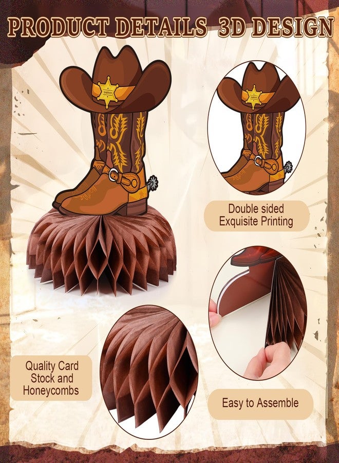 Containlol 9 Pcs Western Cowboy Honeycomb Centerpieces Western Party Decorations 3D Paper Cowboy Boot Table Centerpieces Toppers for Wild West Rodeo Themed Birthday Party Supplies Decor - Image 3