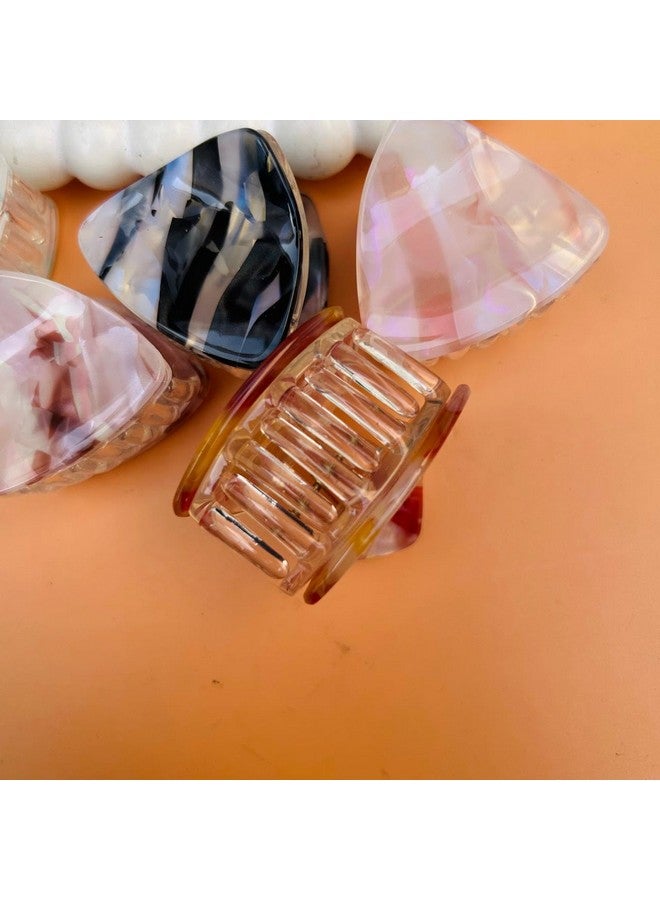Radhya Accessories إكسسوارات راديا قطعة واحدة بوفيني أكريليك مطبوع بالرخام لمشابك شعر النساء والفتيات الكورية، إكسسوارات شعر أنيقة، مشابك شعر عصرية لحفلات الزفاف (مثلث) - Image 3