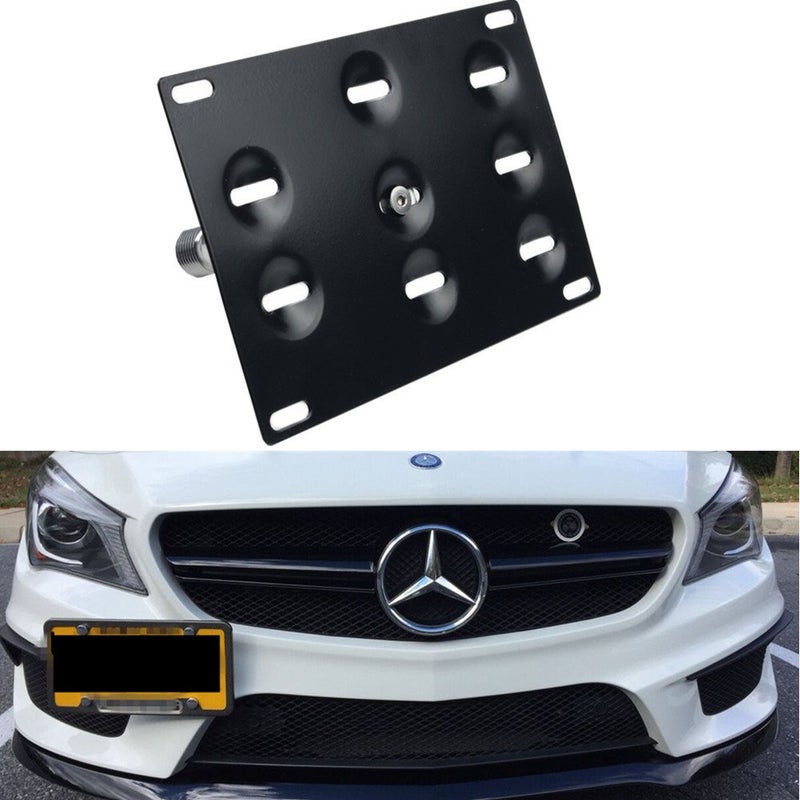 Dewhel Front Bumper Tow Hook License Plate Mount Bracket Bolt on No Drill Relocator Hole Adapter Support Holder for Mercedes W204 CClass W212 EClass C117 CLAClass W221 SClass W166 ML X204 GLK