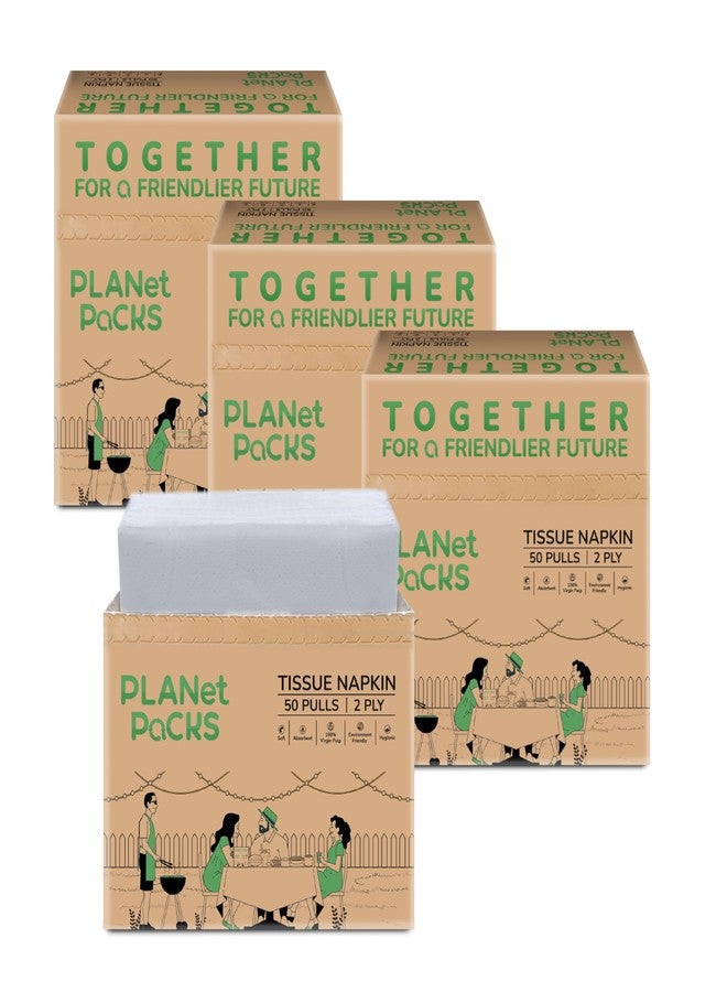 PLANet PaCKS مناديل بلانيت باكس | طبقتان | 50 منديل/علبة | عبوة من 4 (200 منديل) | 30 سم × 30 سم | ناعمة، صحية، ماصة، وطبيعية 100% | مثالية للاستخدام اليومي، وتناول الطعام، والتجمعات - Image 1