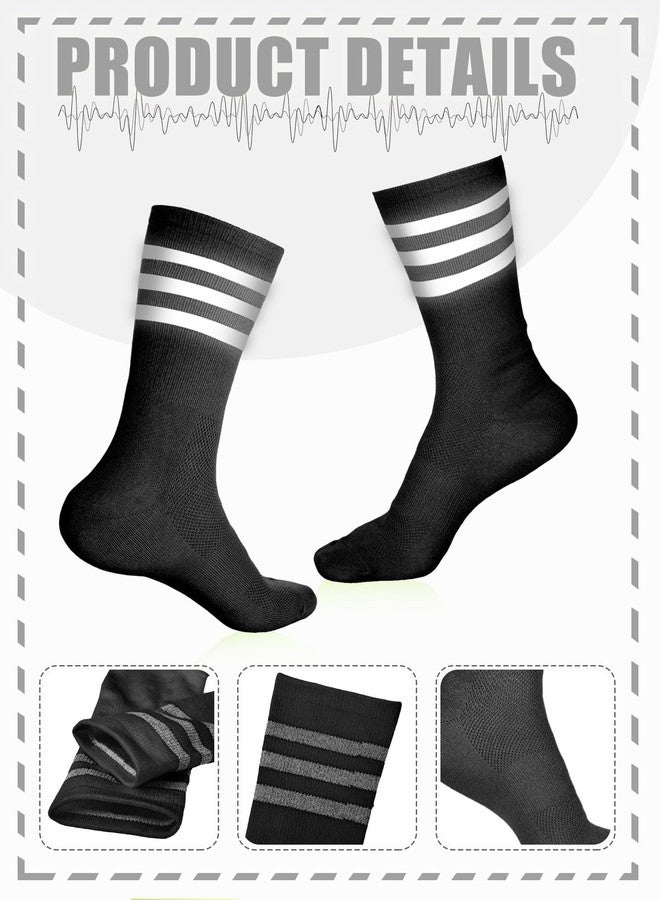 Breathffy 4 Pairs Glow in Dark Socks Cycling High Reflective Running Socks Night Safety Hosiery Compression Athletic(Black) - Image 4
