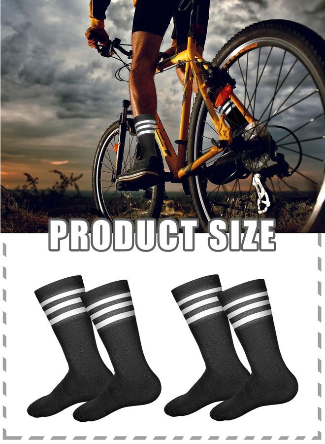 Breathffy 4 Pairs Glow in Dark Socks Cycling High Reflective Running Socks Night Safety Hosiery Compression Athletic(Black) - Image 3
