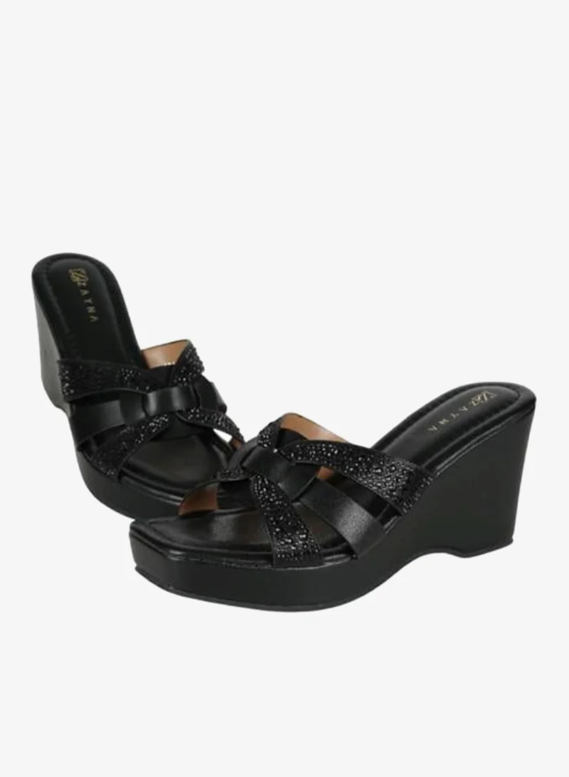 Zayna Black 221-203 Zayna Ladies Wedge Heel Sandals 2B253-127 Black for Women | Best Price UAE