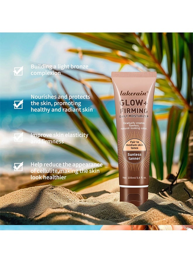 lakerain Sunless Tanner - 100ml Glow Firming Daily Moisturizer Natural Light Bronze Sunless Tanner Moisturizing Hydrating Nourishing Glow Tanner Fair to Medium Skin Tones Tanning Cream Moisturizer - Image 4
