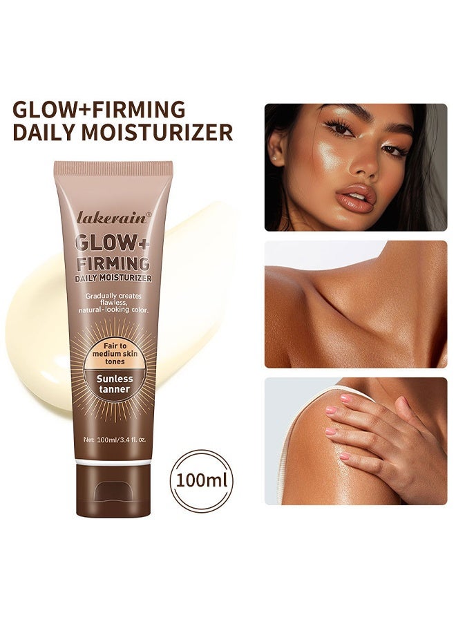 lakerain Sunless Tanner - 100ml Glow Firming Daily Moisturizer Natural Light Bronze Sunless Tanner Moisturizing Hydrating Nourishing Glow Tanner Fair to Medium Skin Tones Tanning Cream Moisturizer - Image 1