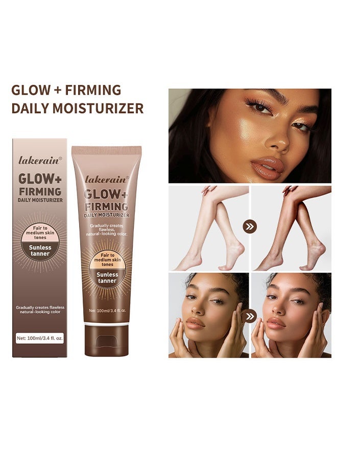 lakerain Sunless Tanner - 100ml Glow Firming Daily Moisturizer Natural Light Bronze Sunless Tanner Moisturizing Hydrating Nourishing Glow Tanner Fair to Medium Skin Tones Tanning Cream Moisturizer - Image 2