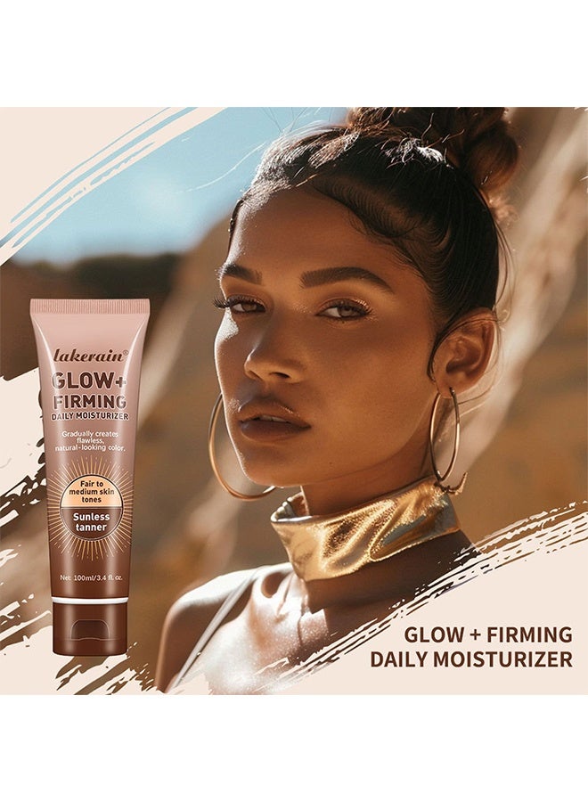 lakerain Sunless Tanner - 100ml Glow Firming Daily Moisturizer Natural Light Bronze Sunless Tanner Moisturizing Hydrating Nourishing Glow Tanner Fair to Medium Skin Tones Tanning Cream Moisturizer - Image 3
