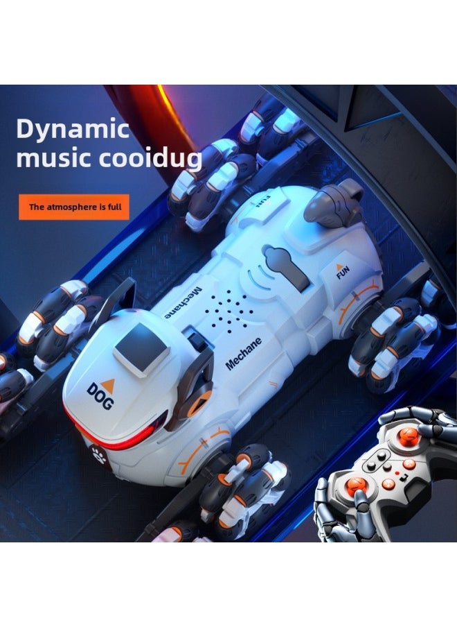 Children's Remote Control Car Eight-wheel Stunt Deformation Robot Dog Gesture Remote Control Induction Off-road Climbing Car Toy For Men-Color:Remote Control Smart Mechanical Dog-handle + Gesture Remote Control  White-Scale:Standard Single Battery