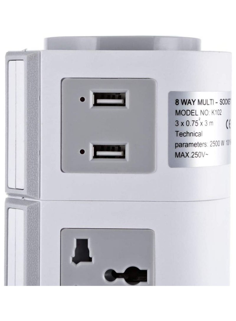 Universal Multi Socket 220V Tower Extension with USB Ports 3M Cord & UK-Plug Power Strip Multi Charging Station (2 LAYER MULTIPLUG WITH USB PORT) - Image 3