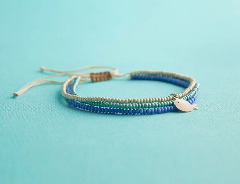 Minza  Minza “Marine” Women’s Gold Bracelet, Pure 18K Gold Fish Charm (0.170 g), Czech Seed Beads, Handmade Adjustable Cord Bracelet, Jewelry for Casual & Special Occasion. for Women | Best Price UAE