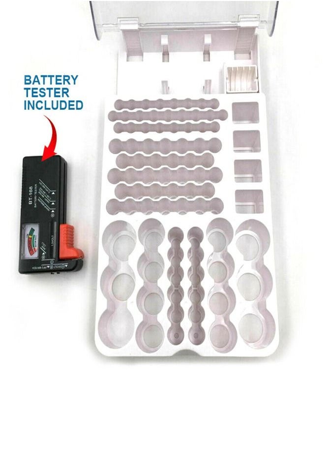 AMERTEER - Battery Storage Organizer Box With Hinged Clear Cover Case Includes Capacity Tester - Image 1