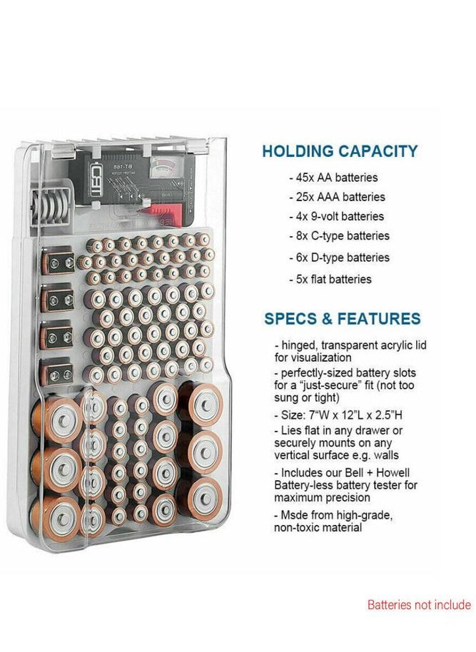 AMERTEER - Battery Storage Organizer Box With Hinged Clear Cover Case Includes Capacity Tester - Image 1